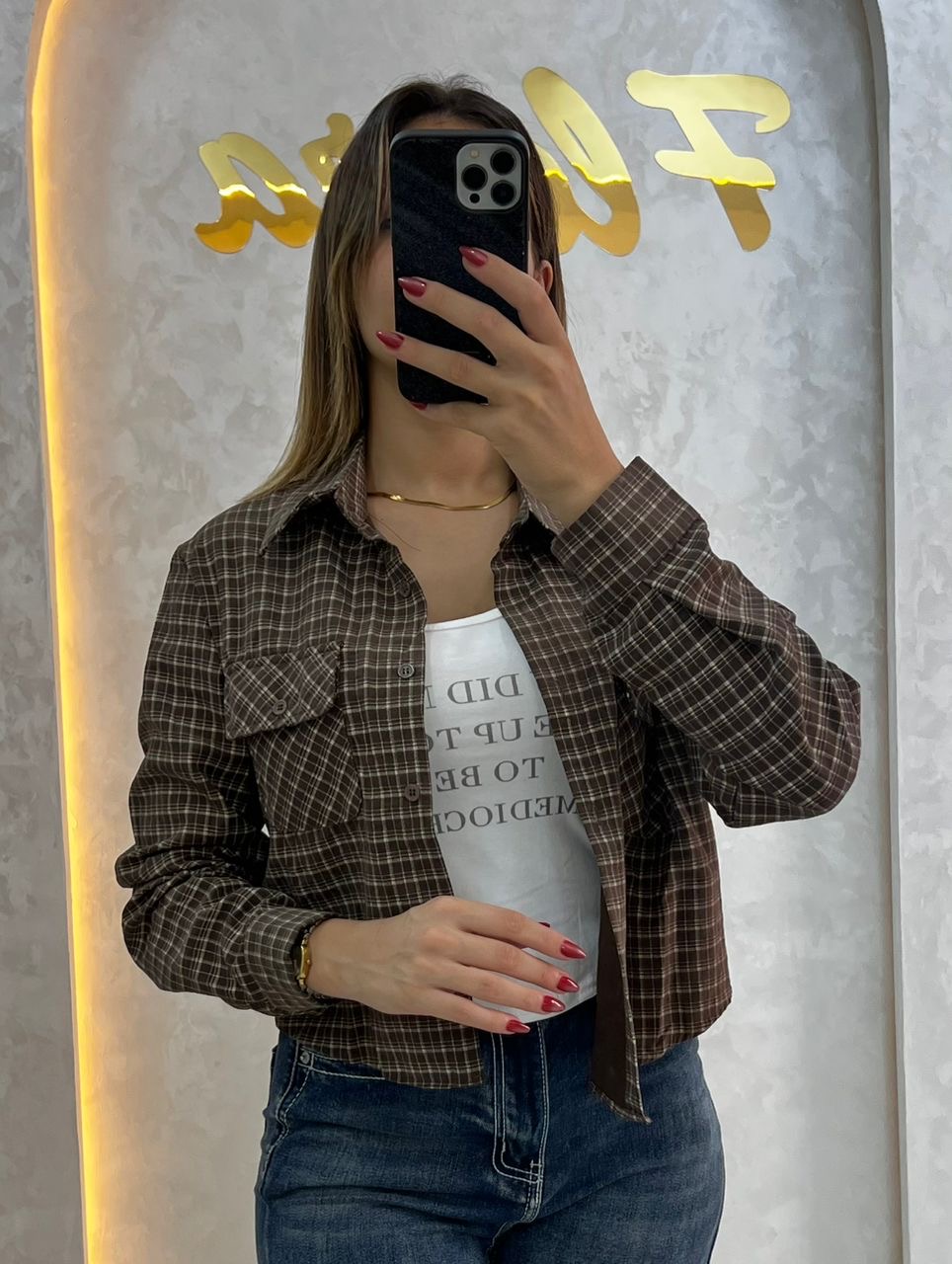 Chemise crop à carreaux