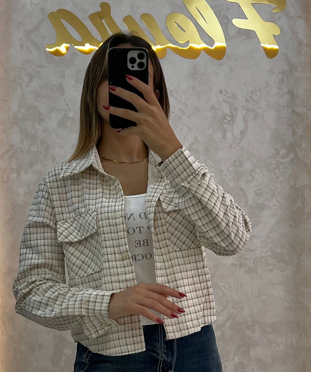 Chemise crop à carreaux
