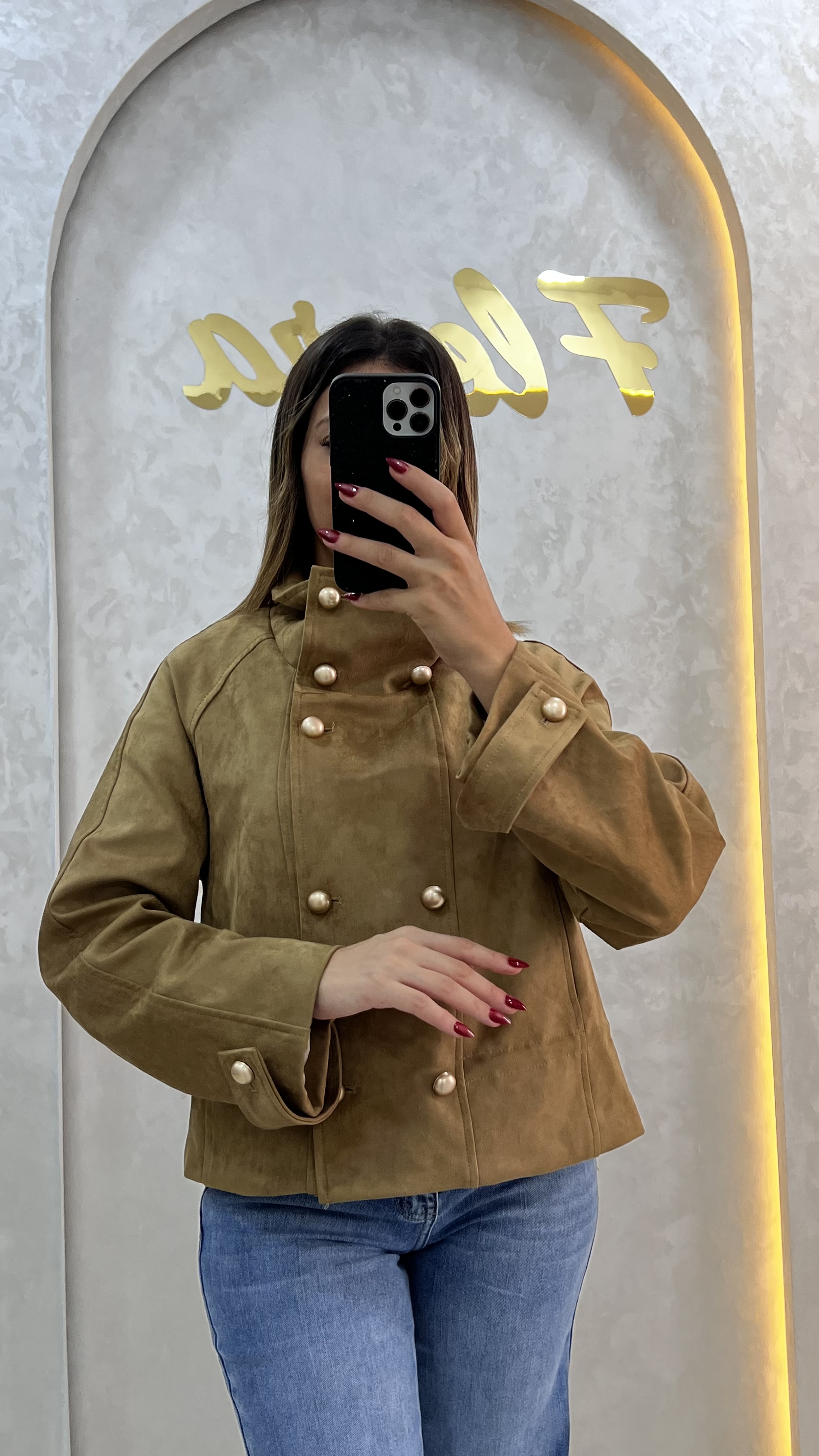 Veste Croisée Suédine Camel