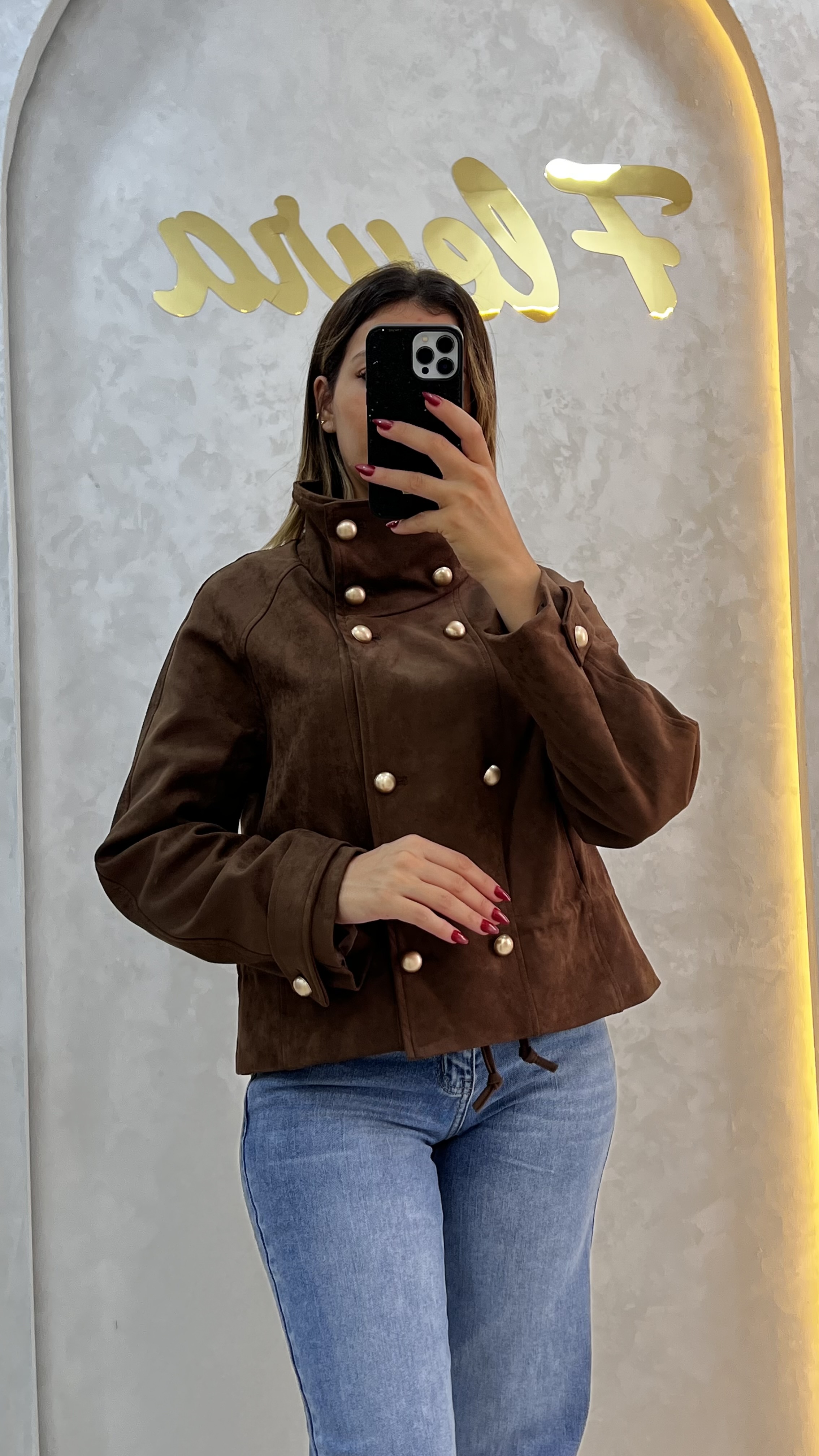 Veste Croisée Suédine Camel
