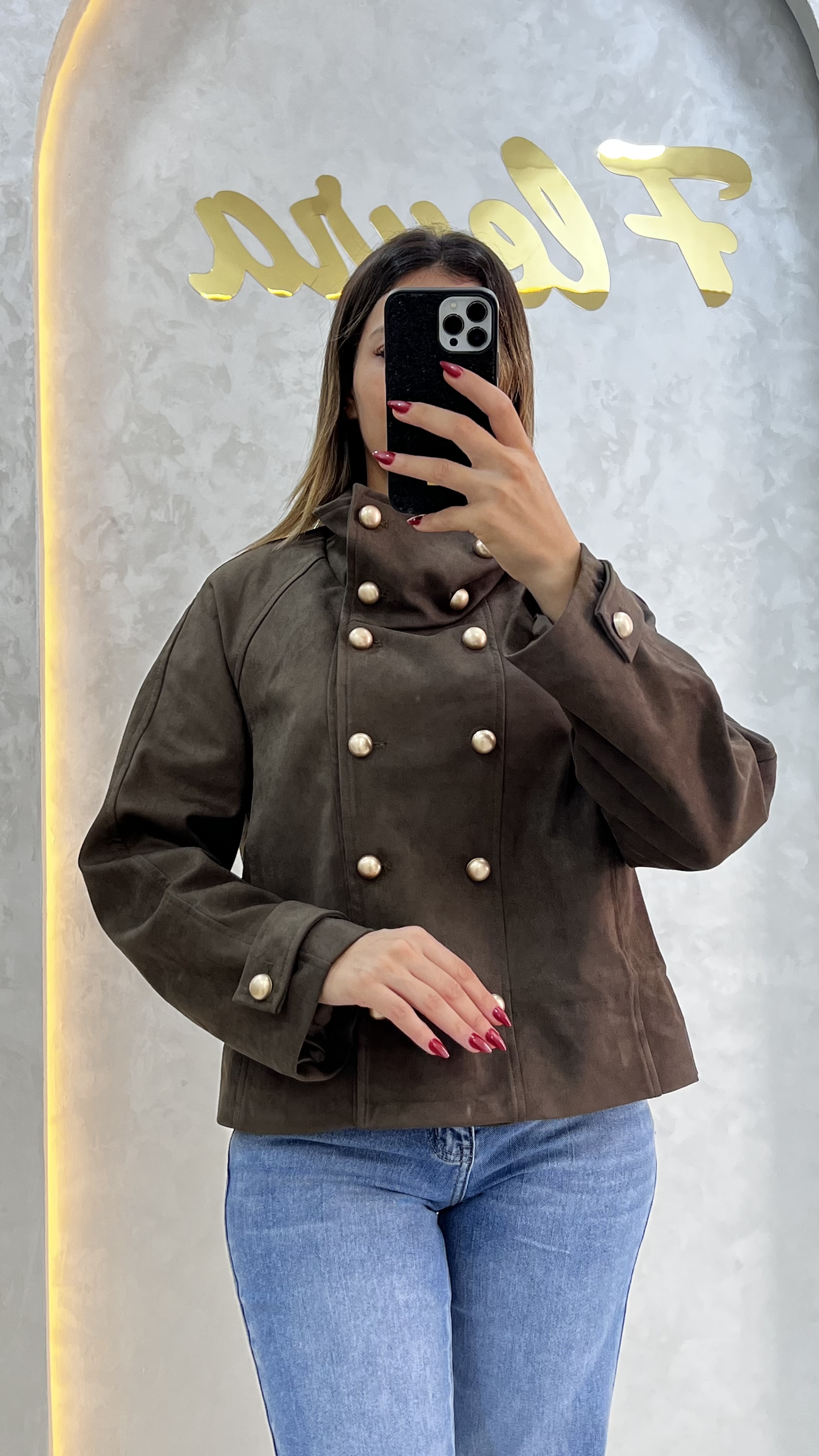 Veste Croisée Suédine Camel