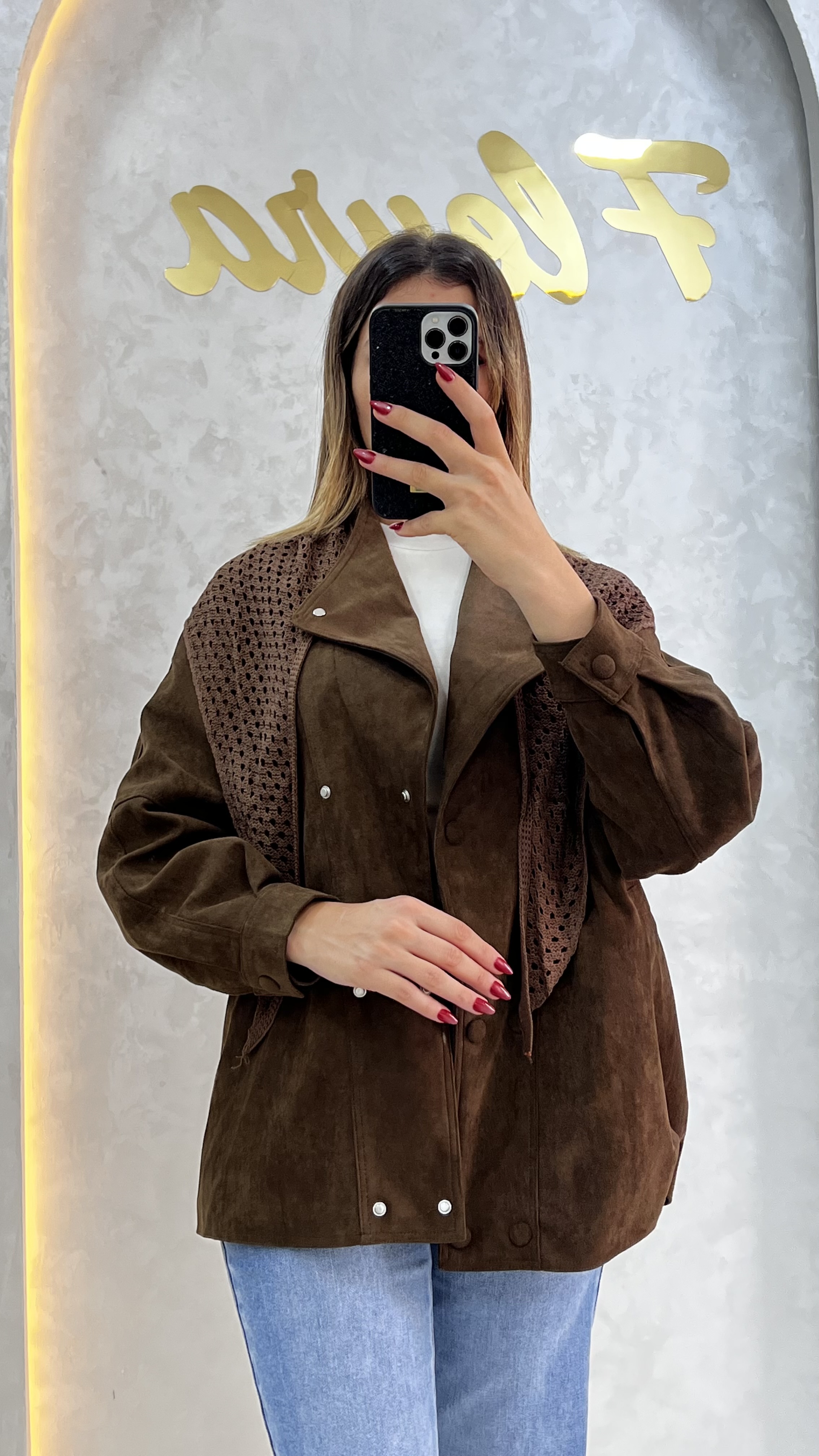 Veste Oversize Suédine Marro